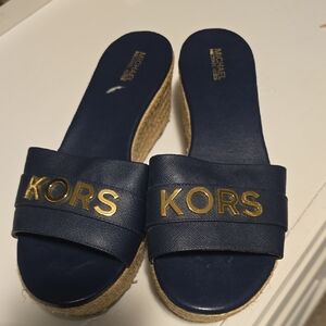 Michael Kors Navy and Gold Slide Sandals